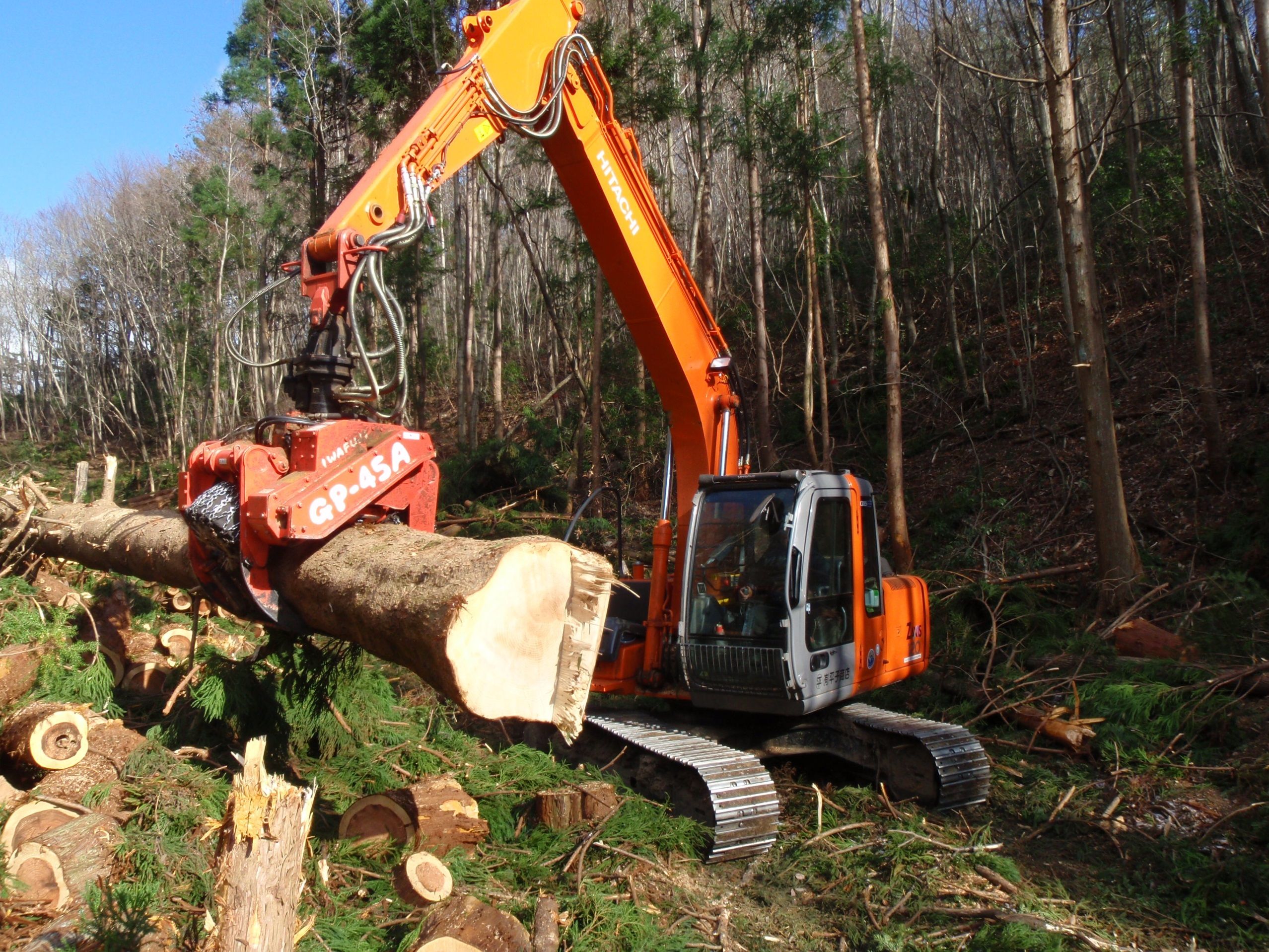 林業機械を使用した伐倒木運びだし作業