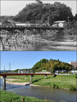 2_夏井川に架かる鎌田橋を下流側から見る（昭和52年、平成28年5月　いわき市撮影）