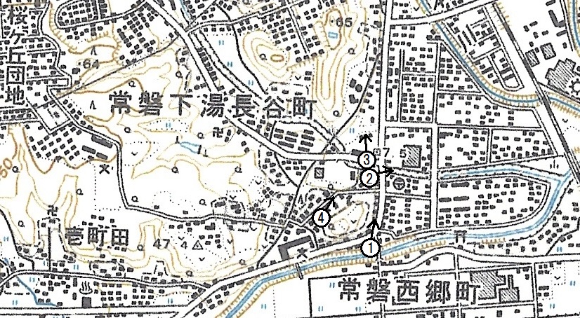 低地の多くは市街化された下湯長谷および周辺　〔1.25,000地形図(平成18年更新)〕
