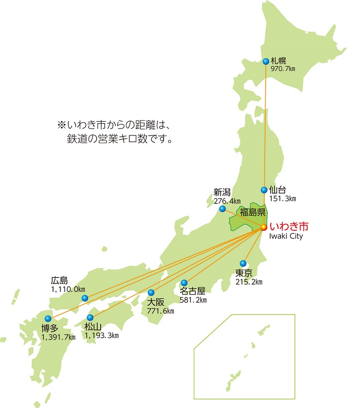 日本の中のいわき市位置図