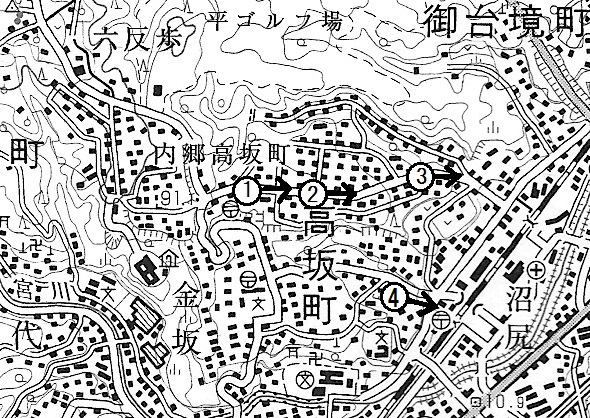 2.■地図3  現在の高坂団地および周辺　〔1.25,000地形図　平(平成18年更新)　国土地理院発行〕