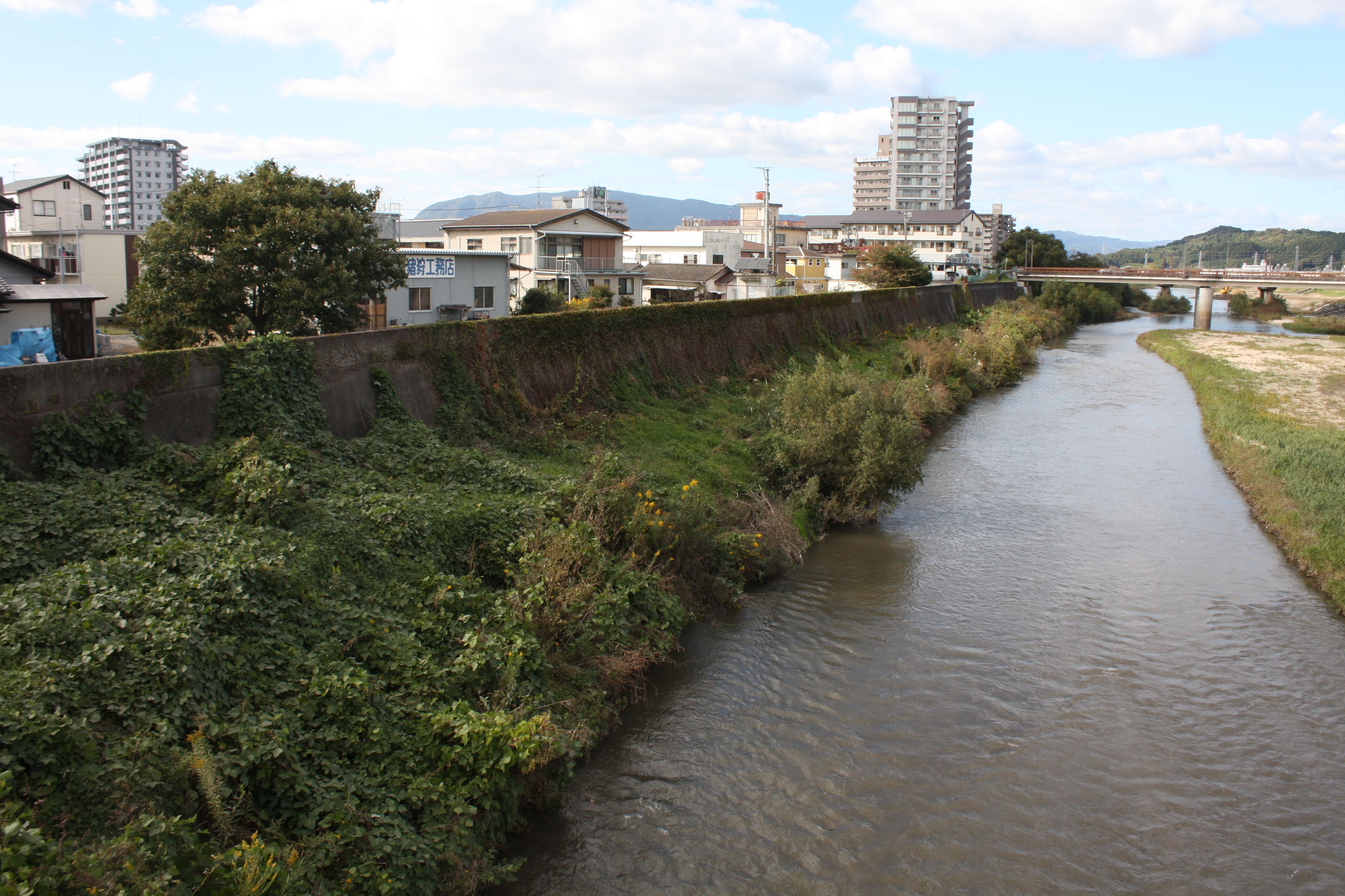 11.■写真3-4  夏井川と右岸堤防を鎌田人道橋から上流に向かって見る(令和4年10月　小宅幸一撮影)