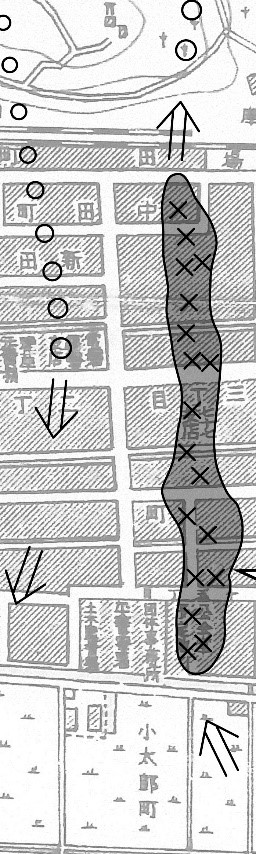 ■図　昭和20年7月の空襲で焼け出された区域(3度目）