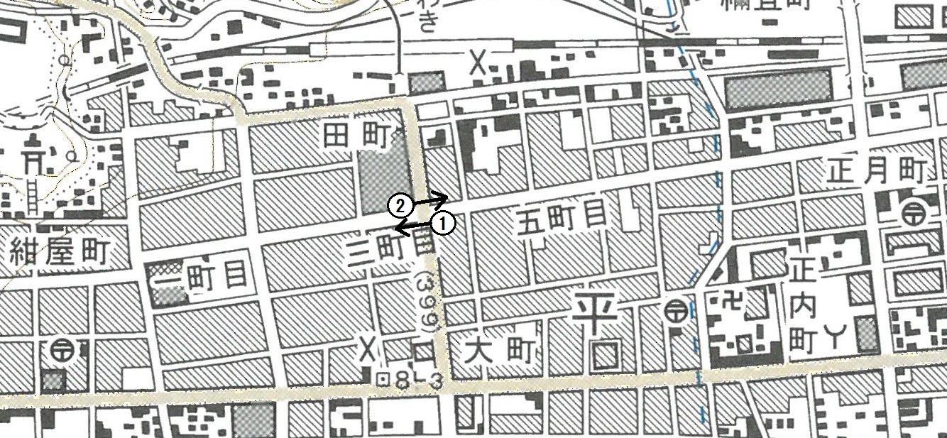 ■地図4  平字一町目～五町目　〔1.8,000地形図　昭和7(1932)年頃〕