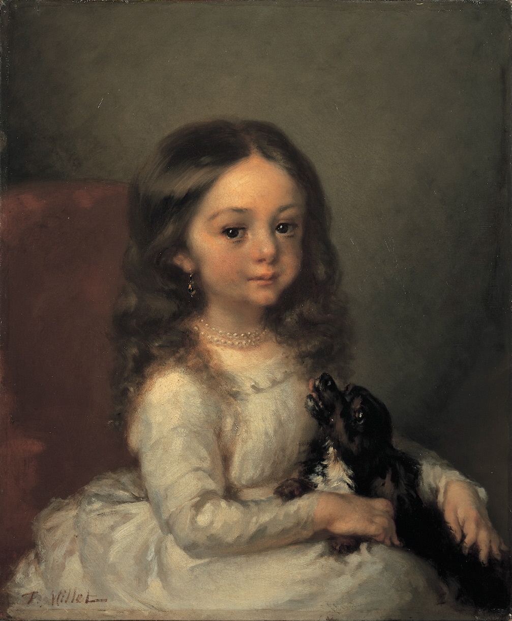 ジャン＝フランソワ・ミレー《犬を抱いた少女》1844–1845年、ユニマットグループ蔵