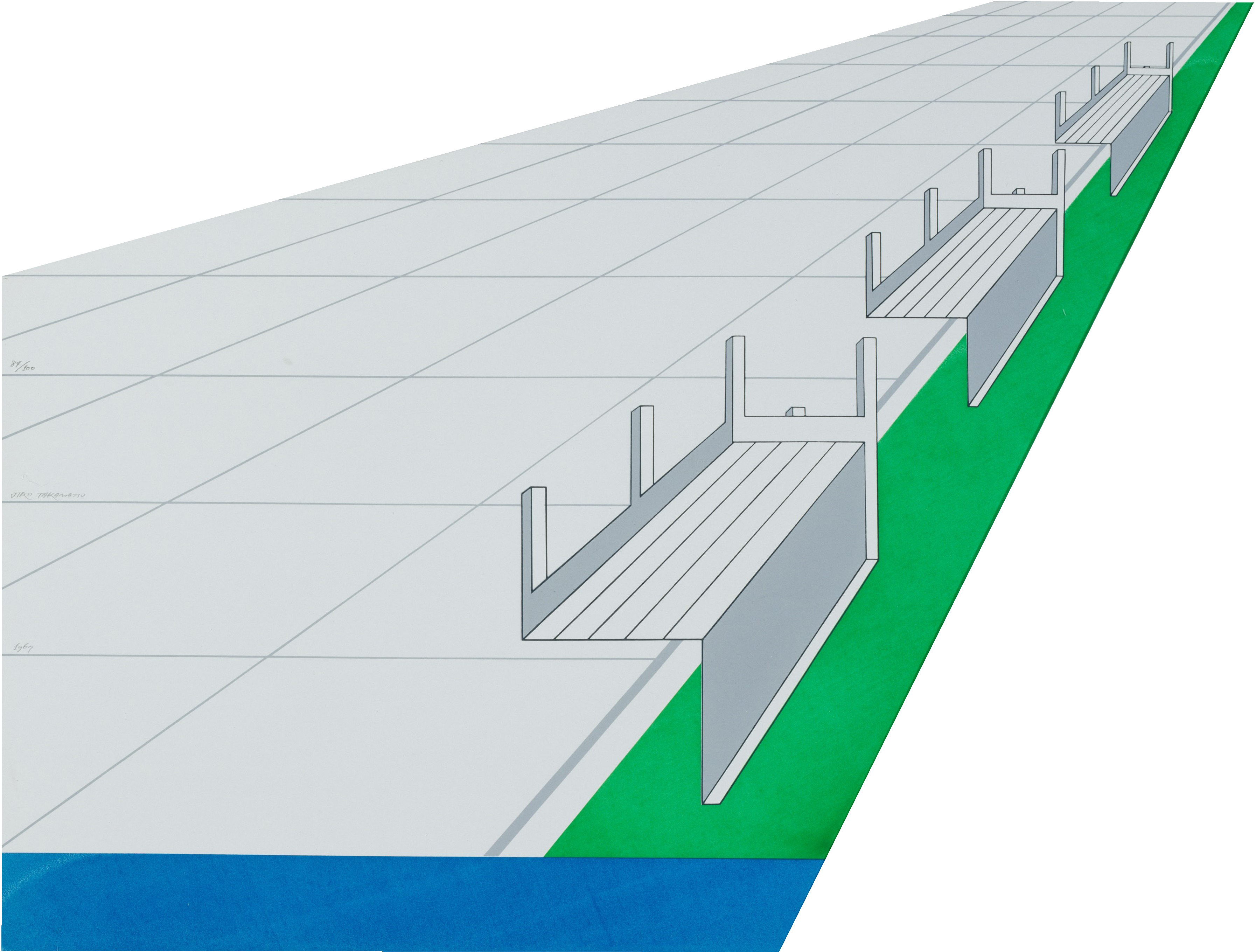 高松次郎《遠近法のベンチ》