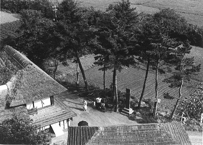 5 鹿島街道と江名街道との分岐点・走熊の七本松付近を高みから見る(昭和30年代、比佐不二夫氏提供)