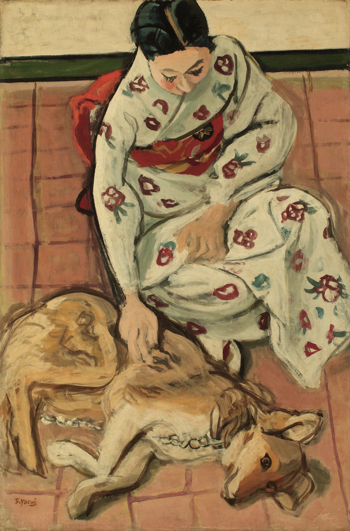 安井曾太郎《女と犬》