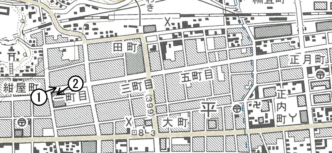 ■地図5 平字一町目~五町目 〔1.25,000地形図 平(平成18年更新) 国土地理院発行〕